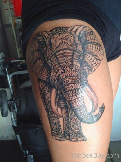 Elephant Tattoo On Thigh