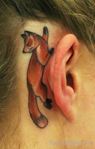 Fox Tattoo On Behind Ear