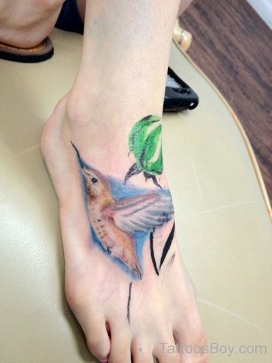 Colored Hummingbird Tattoo On Foot 