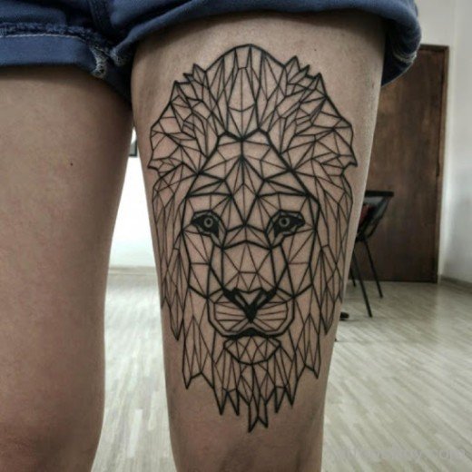 Lion Face Tattoo Design On  Thigh