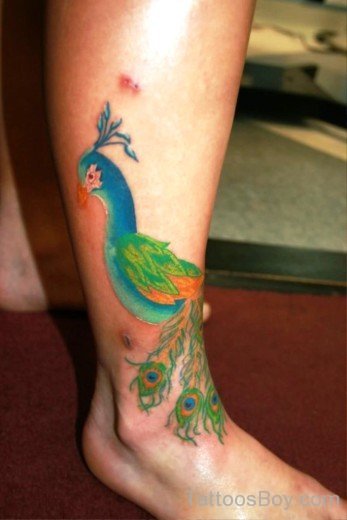 Peacock Bird Tattoo On Ankle