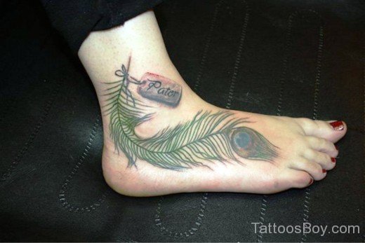Feather Tattoo On Foot 