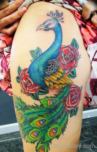 Peacock Tattoo On Thigh