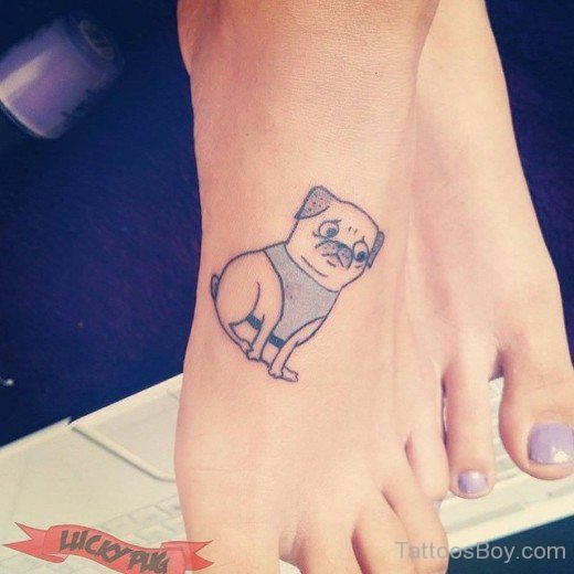 Pug Dog Tattoo On Foot 