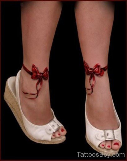 Red Bow Tattoo On Ankle