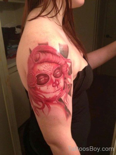 Red Skull Tattoo On Shoulder
