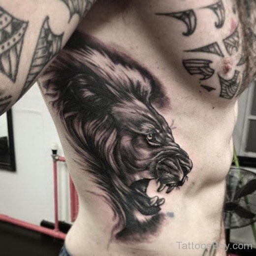 Roaring Lion Tattoo Design On Rib