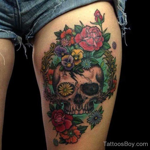 Skull Tattoo Design On Thigh