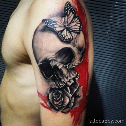 Skull Tattoo On Half Sleeve
