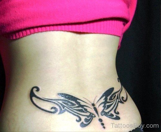 Tribal Butterfly Tattoo On Lowerback