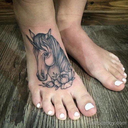 Unicorn Tattoo Design On Foot 