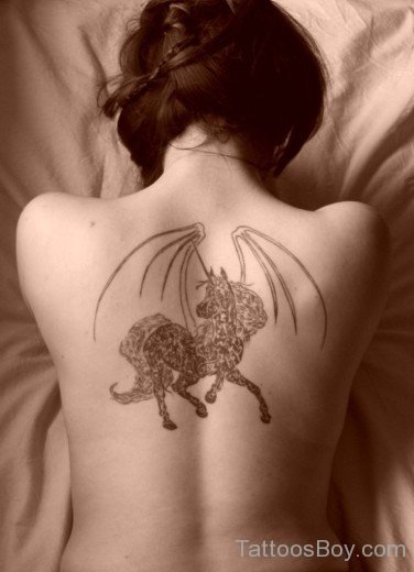 Winged Unicorn Tattoo On Back