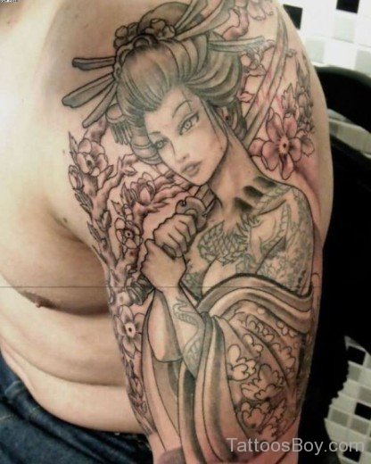 Asian Warrior Girl Tattoo On Shoulder