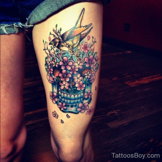 Attractive Skull Tattoo Design On Thigh-TB1002-TB1006