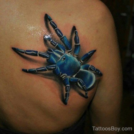 Blue Spider Tattoo On Back 