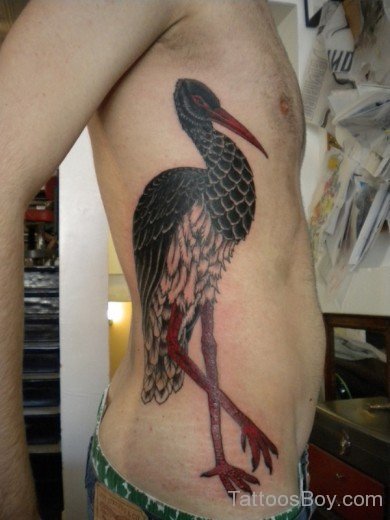 Crane Bird Tattoo On Rib