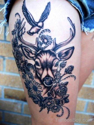 Deer Tattoo On Thigh