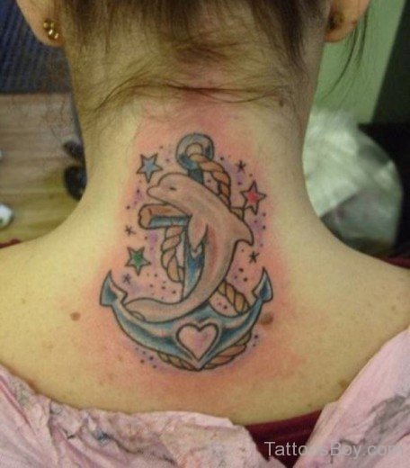 Dolphin And Anchor Tattoo On Nape-TD115-Tb1061