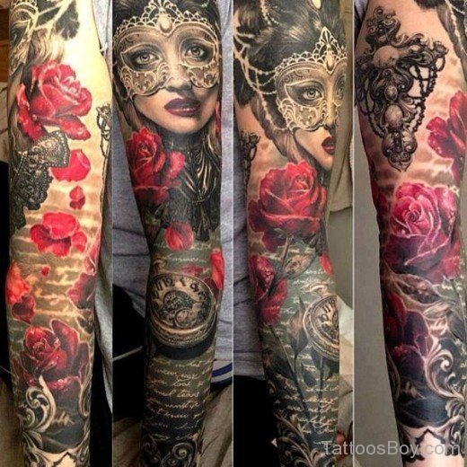 Flower Tattoo On Full Sleeve
