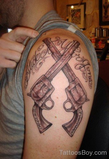 Gun Tattoo On Shoulder