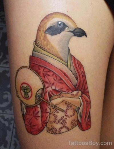 Japnease Style Bird Tattoo On Thigh