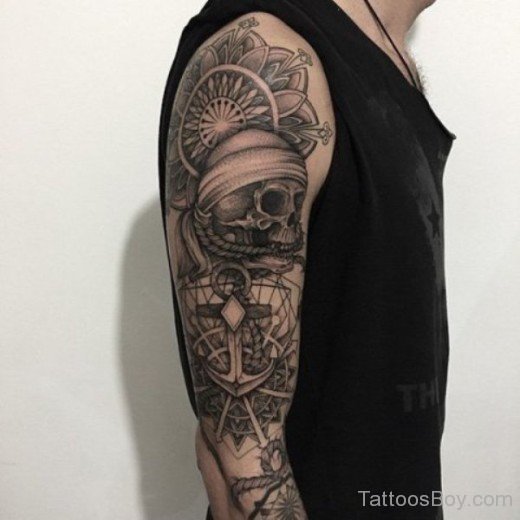 Mandala And Skull Tattoo On Full Sleeve