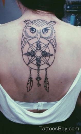 Owl And Dreamcatcher Tattoo On Back