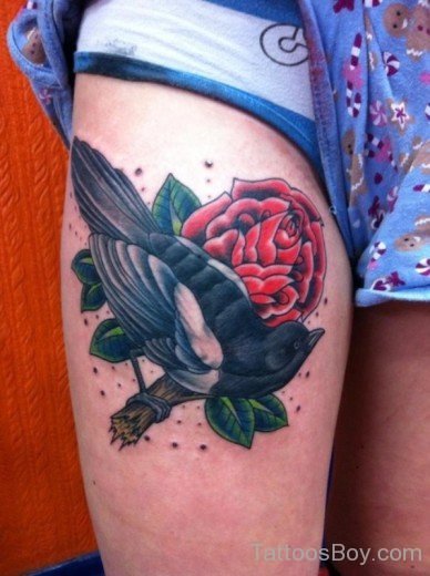 Rose Flower Tattoo On Thigh