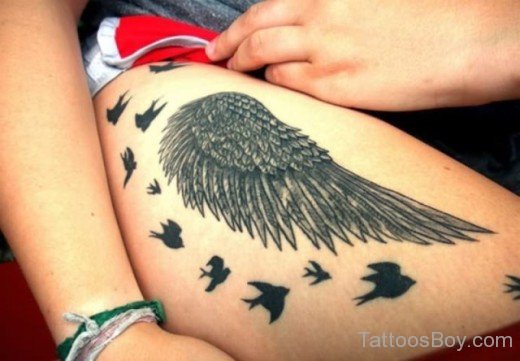 Wing Tattoo On Thigh
