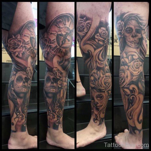 Skull Tattoo Design On Leg 