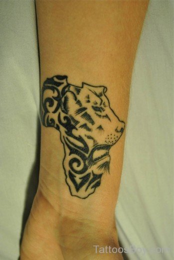 African Map And Lion Tattoo On Wrist