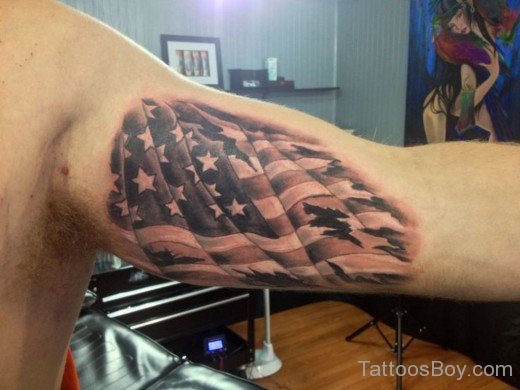 Amazing American Flag Tattoo On Bicep
