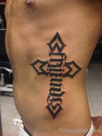 Ambigram Cross Tattoo Design On Rib