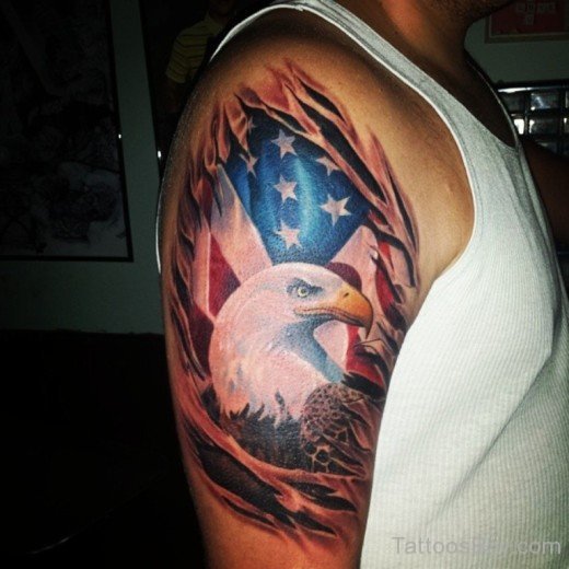 American Flag And Eagle Tattoo On Shoulder