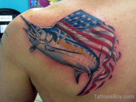 American Flag And Fish  Tattoo