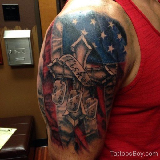 American Flag Tattoo Design On Shoulder