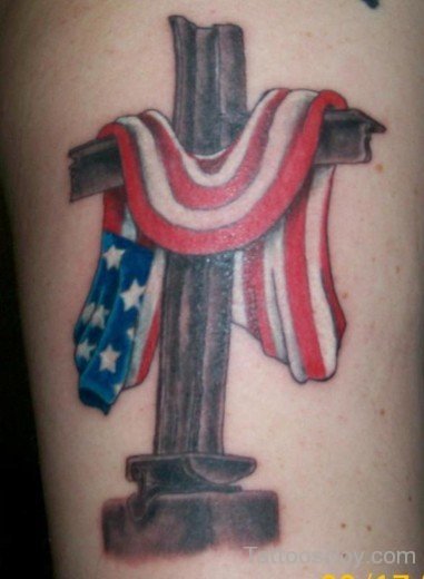 American Flag  With Cross Tattoo