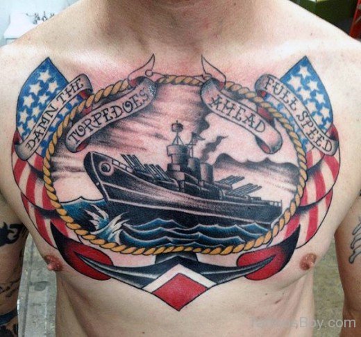 American Sailor Tattoo Design On Chest