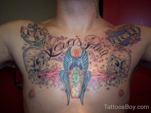 Anchor And Skull Tattoo On Chest