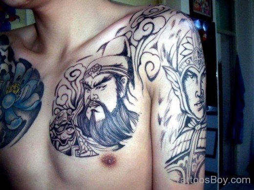 Asian Warrior Tattoo On Chest