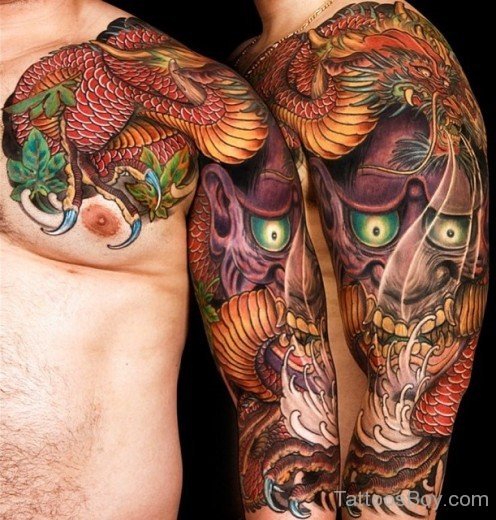Attractive Demon Tattoo On Shoulder