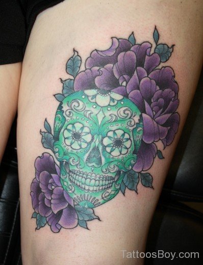 Awesome Skull Tattoo On Thigh