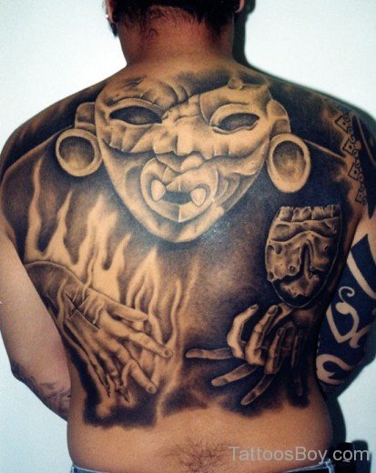 Aztec Devil Tattoo On back 