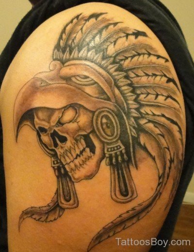 Aztec Skull Tattoo On Shoulder