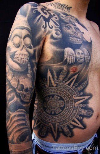 Aztec Tattoo Design On Full Sleeve