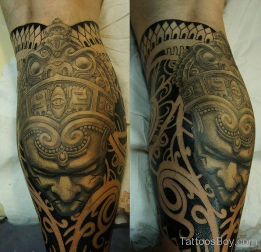 Aztec Tattoo On Leg