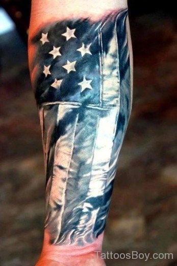 Balck American Flag Tattoo On Wrist