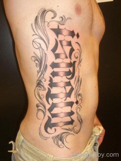 Beautiful Ambigram Tattoo On Rib