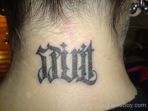 Black Ambigram Tattoo On Nape
