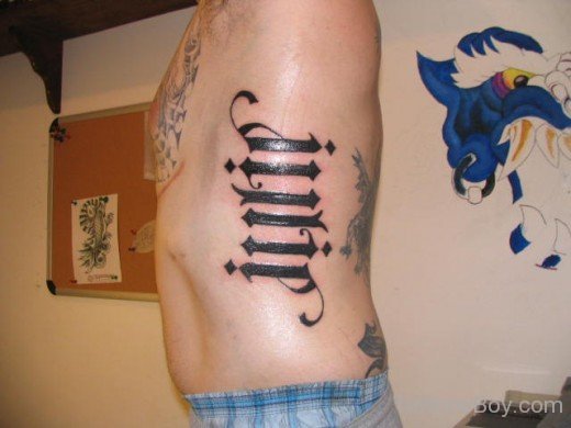 Black Ambigram Tattoo On Rib